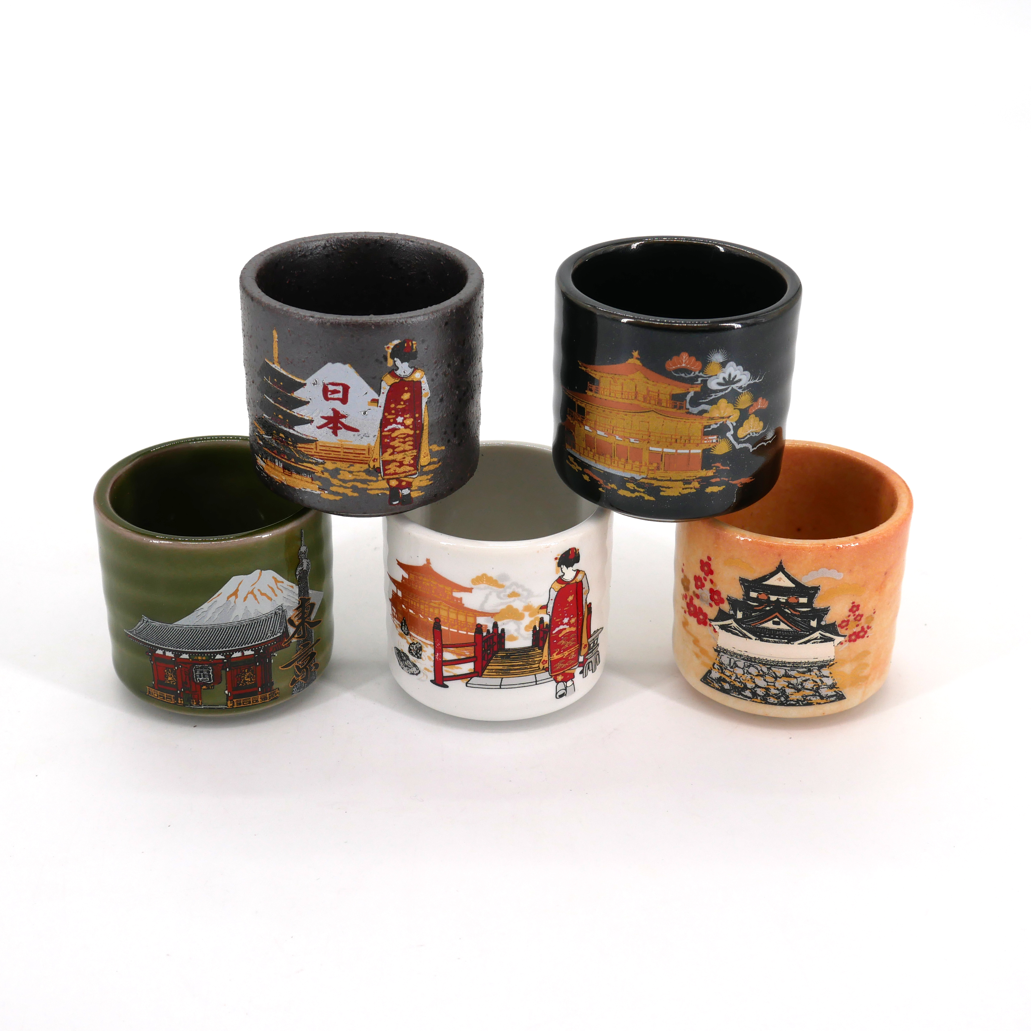 Bottiglia di Sake in Ceramica Fatta a Mano in Ceramica da 360 ml e 4 Tazze JNN Set di 5 Pezzi di Sake Giapponese Design Tradizionale Dipinto a Mano Ideale per Sake Giapponese 