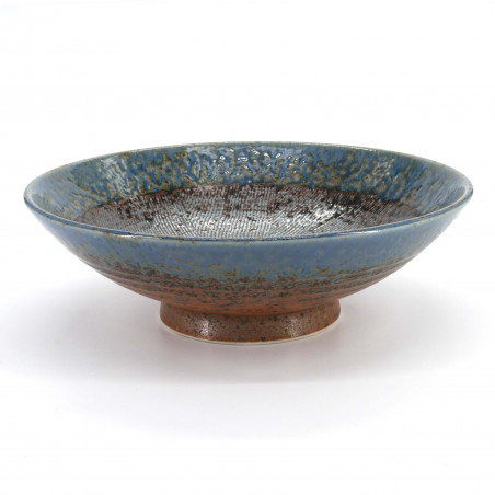 Japanese flared ceramic bowl Ø24 cm, brown and indigo blue, CHAIRO INDIGOBURU