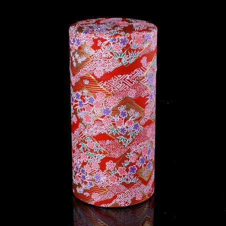 Japanische rote Teedose aus Washi-Papier, YUZEN SAYAGATA, 200 g